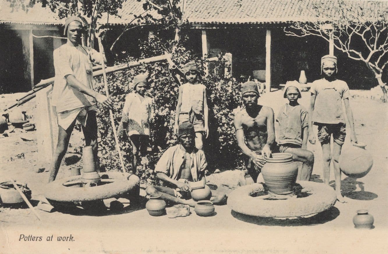 Indian Potters At Work Antique Postcard