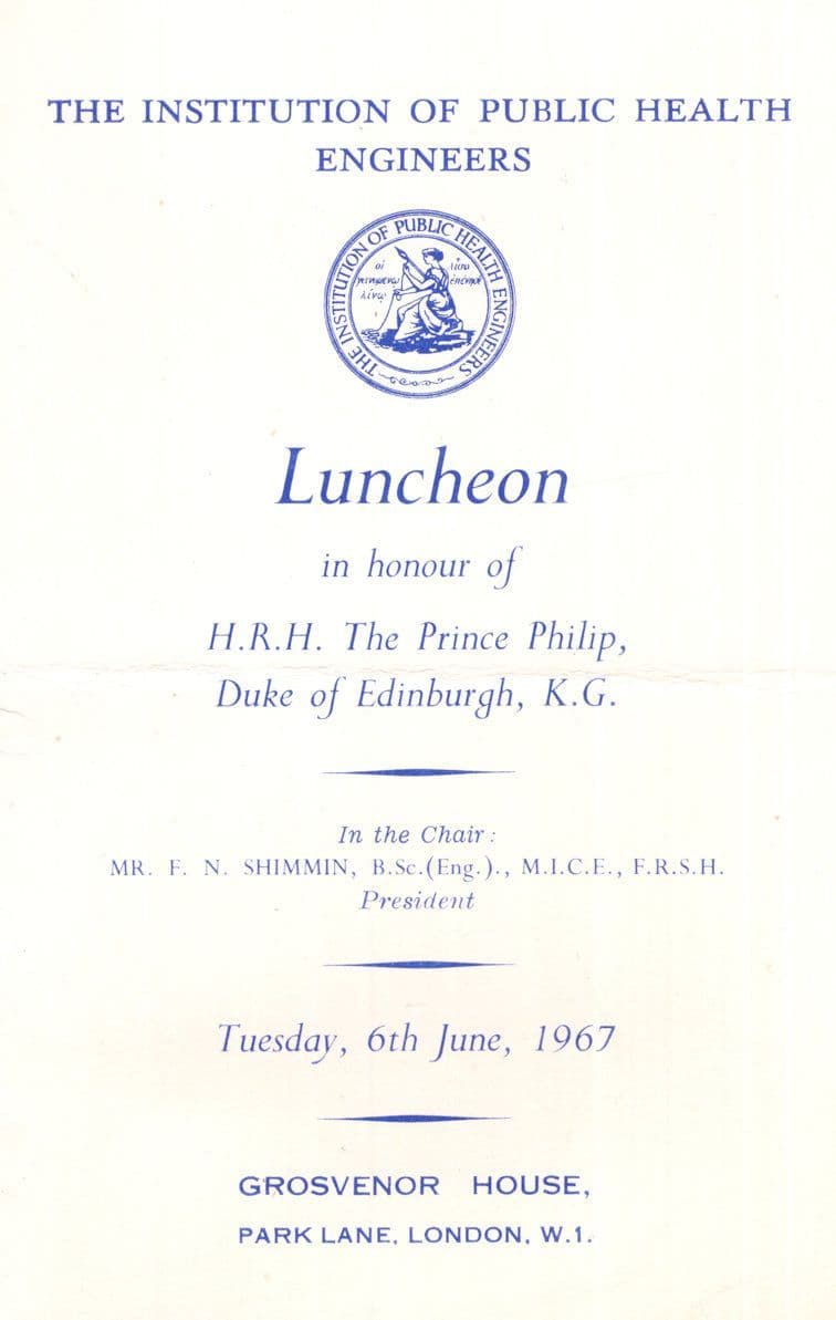 Institution of Public Health Engineers London 1967 Dinner Menu