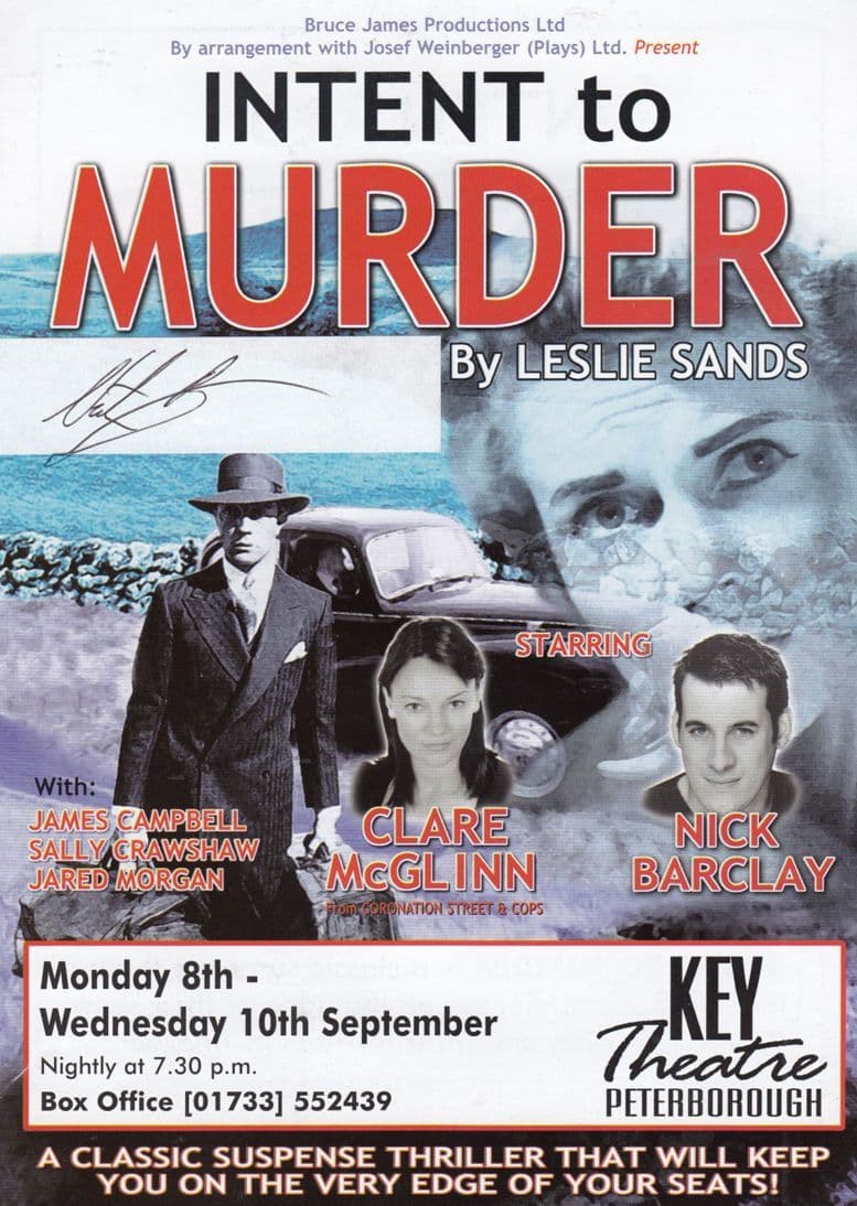 Intent To Murder Clare McGlinn Nick Barcley Leslie Sands Signed Theatre Flyer
