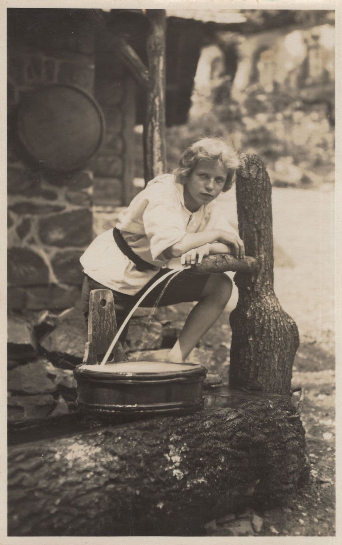 Interlaken Switzerland Child By Well Real Photo Rare Postcard