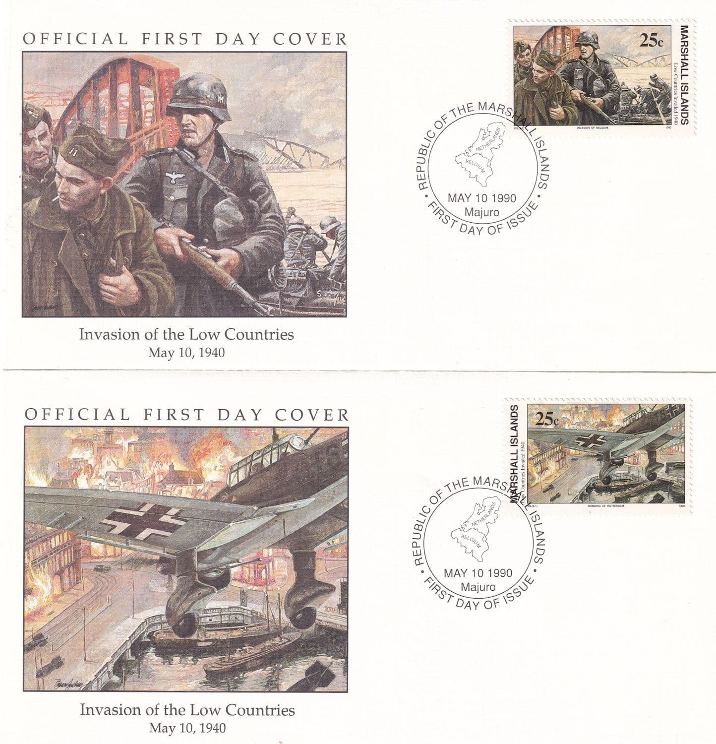 Invasion Of The Low Countries Military 2x WW2 First Day Cover s
