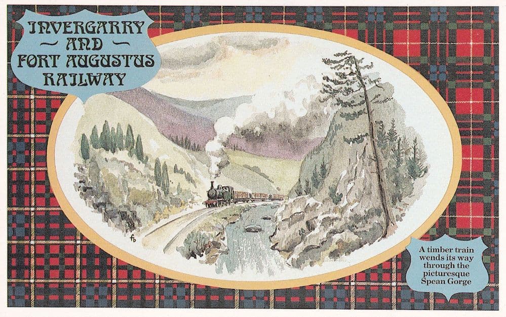 Invergarry & Fort Augustus Railway Timber Train Spean Gorge Postcard