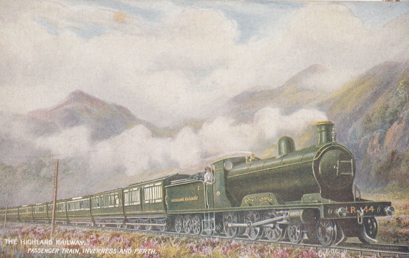 Inverness Highland Railway Express Train Oilette Painting Antique Scottish Railways Postcard