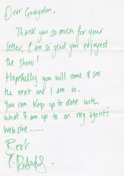 Iris Roberts Quadrophenia Folded Hand Signed Theatre Flyer & Letter