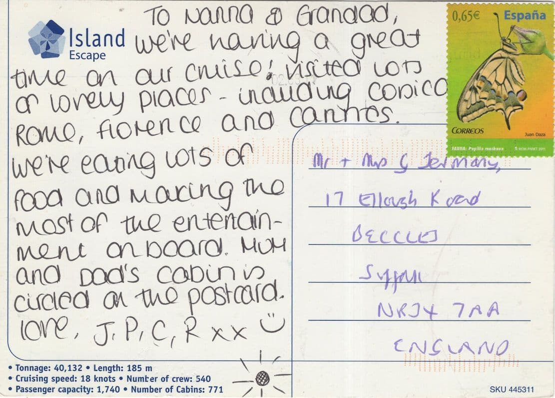 Island Escape Cruise Ship Posted On Board At Spain Postcard