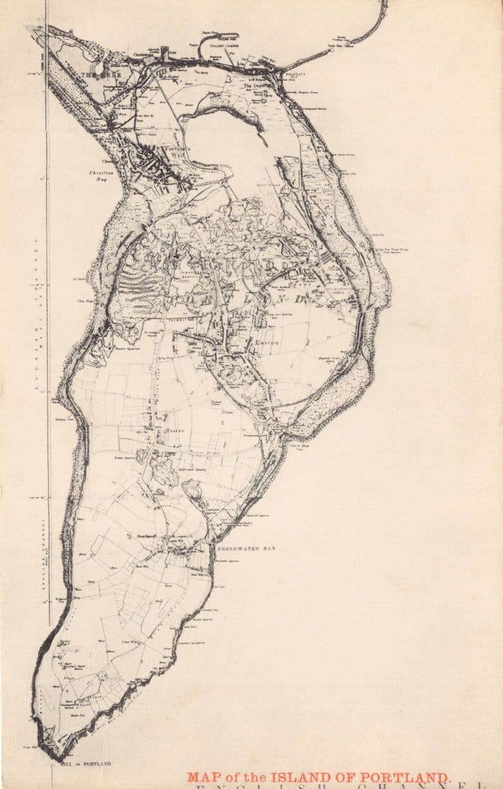 Island Of Portland English Channel Antique 1930s Map Postcard