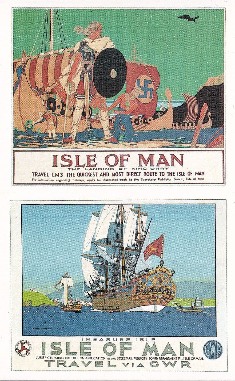Isle Of Man GWR Railways Tall Ship Poster Advert Postcard