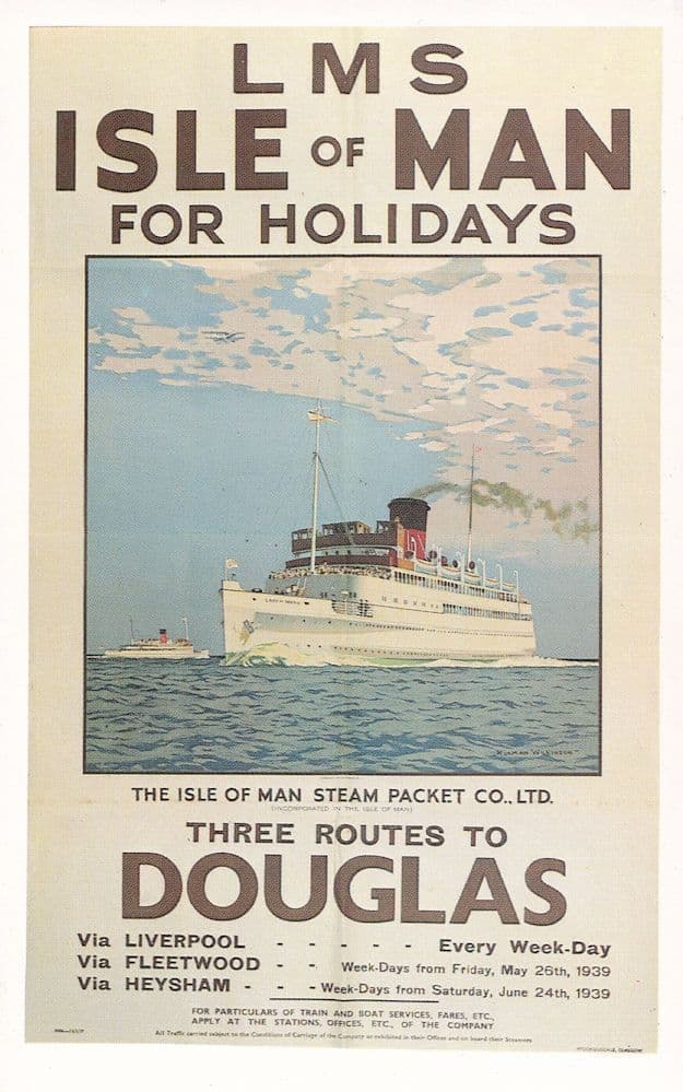 Isle Of Man LMS Ship Transport Holidays Douglas Poster Postcard