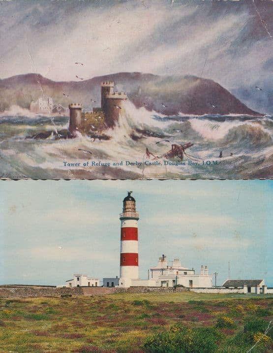 Isle Of Man Tower Of Refuge Disaster Weather & Lighthouse 2x Postcard s