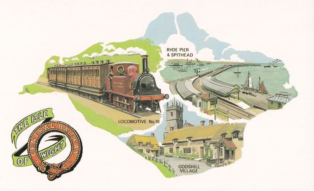 Isle Of Wight Central Railway Ryde Pier Spithead Train Postcard