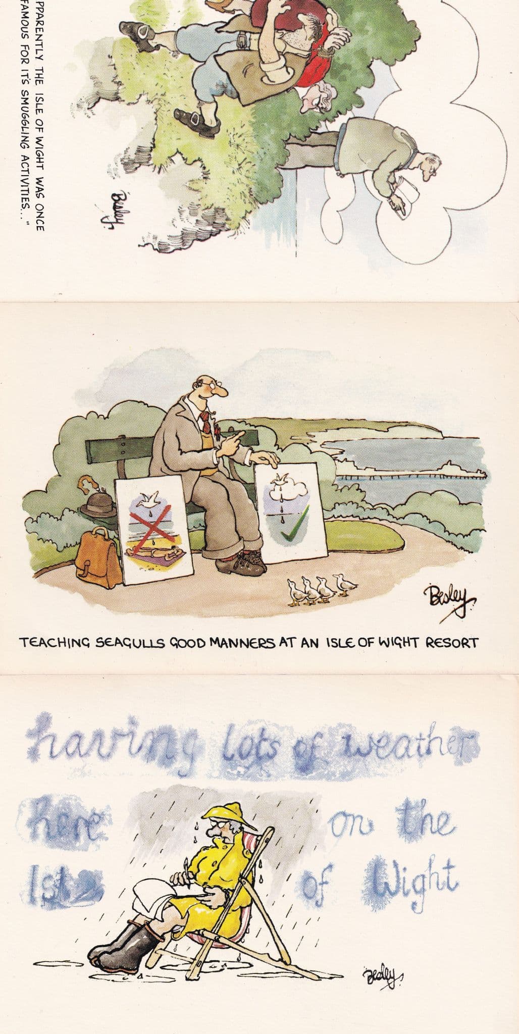 Isle Of Wight Smuggling Lovers Painting Rain 3x Comic Postcard s