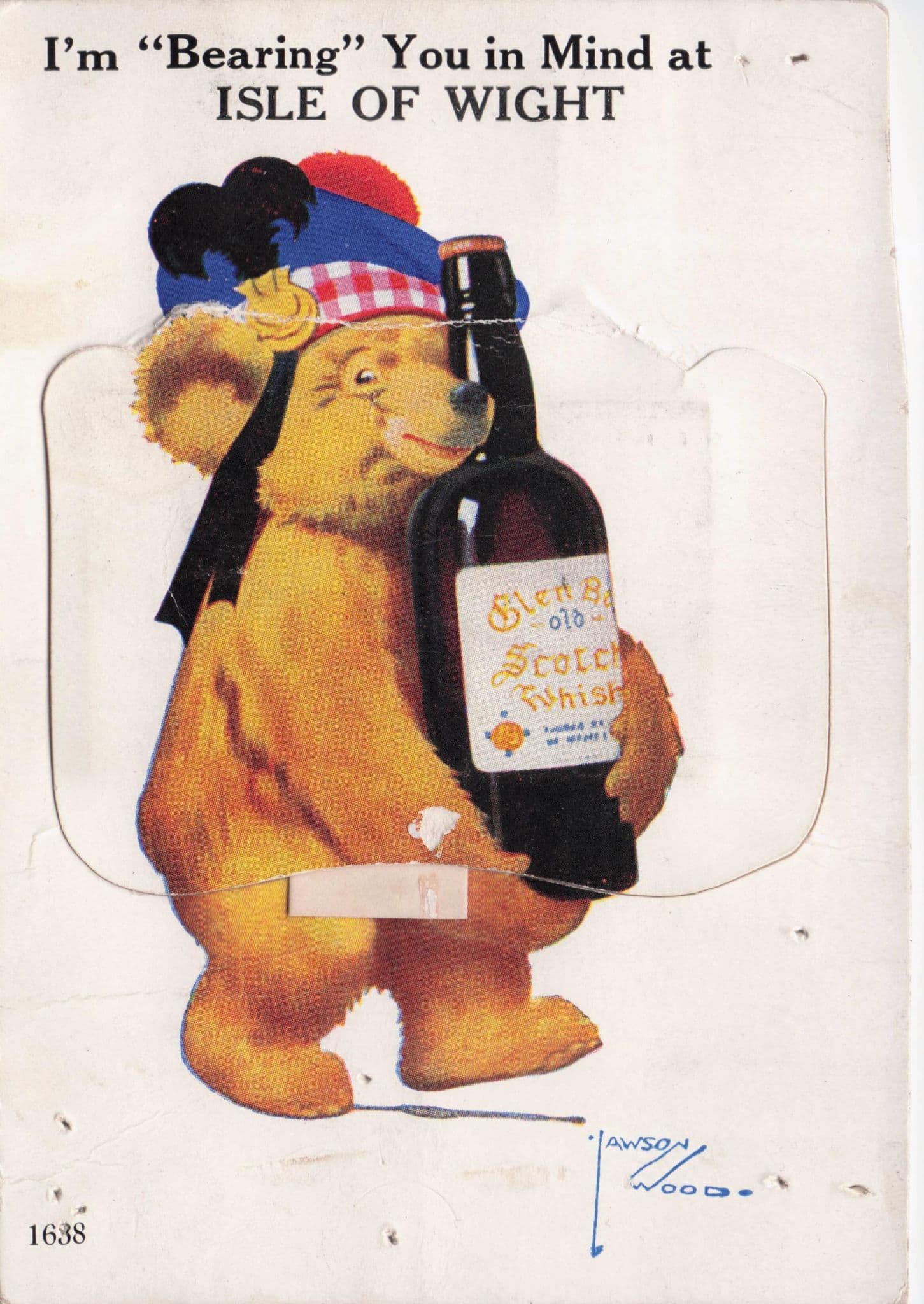 Isle Of Wight Teddy Bear Whisky Mailing Novelty Rare Old Postcard