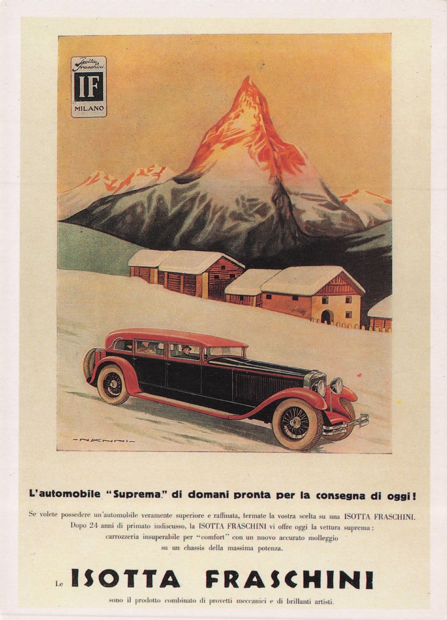 Isotta Fraschini Italian Classic Car 1929 Advertising Poster Postcard