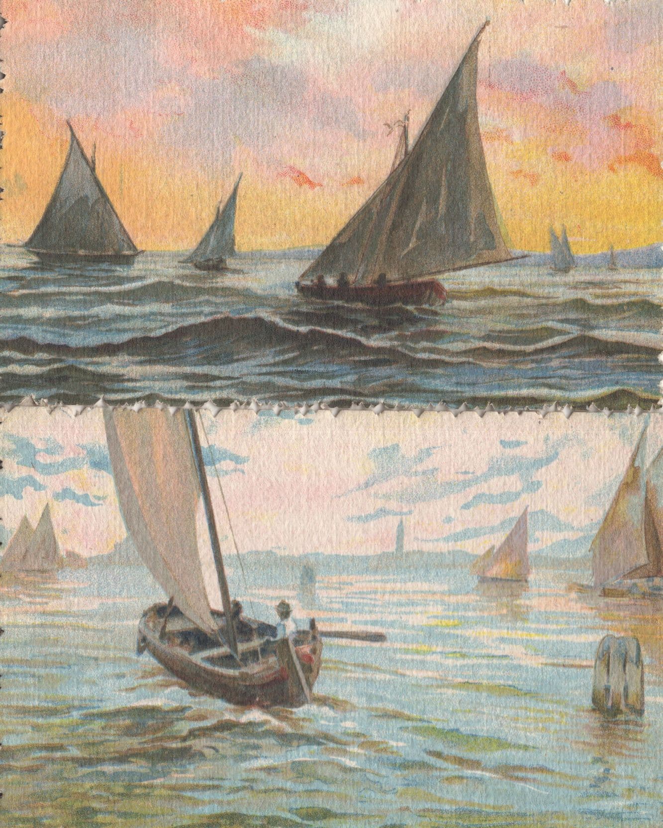 Italian Sailing Boats Disaster Ship 2x Old Oilette Postcard s