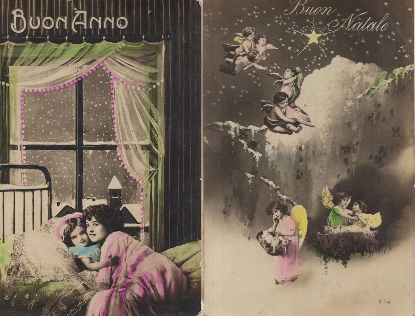 Italy New Year Multi Babies Angels 2x Old Real Photo Postcard s