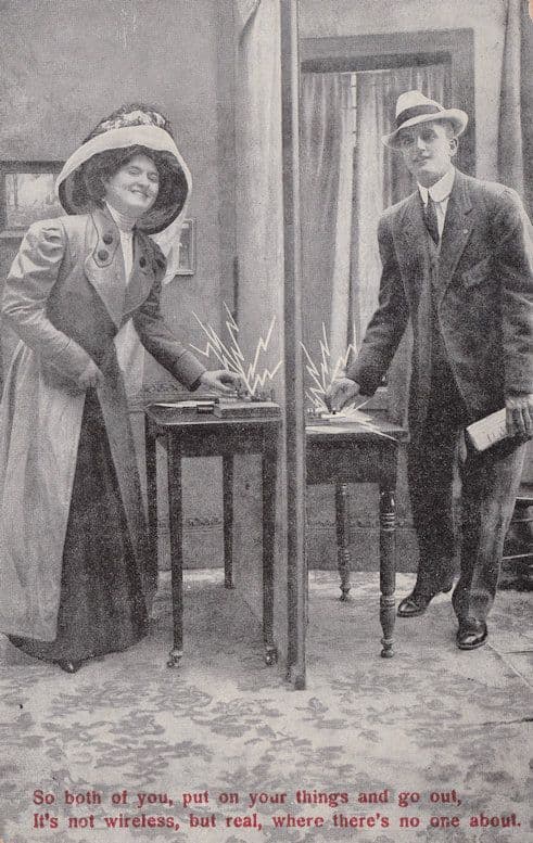 Its Not Wireless Electric Shock From Old Radio Comic Postcard