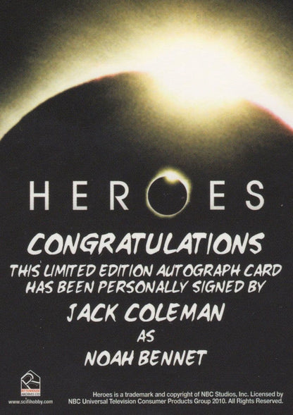 Jack Coleman Heroes Hand Signed TV Show Autograph Card