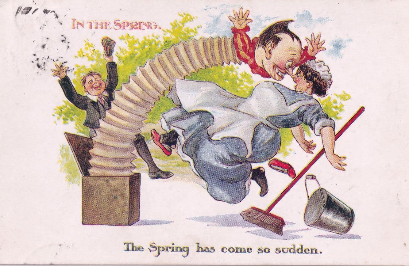 Jack In The Box Horror Toy Doll Antique Comic Humour Postcard