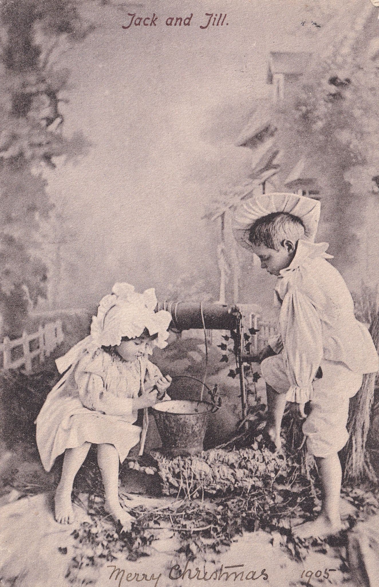 Jack & Jill 1905 Happy Christmas Old Nursery Rhyme Greetings Postcard