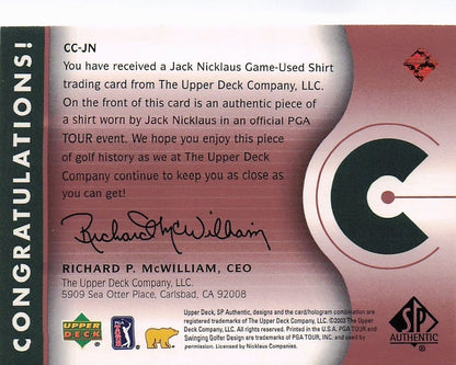 Jack Nicklaus Course Classics 2003 Authentic Worn PGA Tour Golf Shirt Card