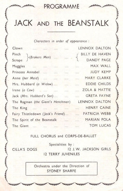 Jack & The Beanstalk Brighton Hippodrome 1950s Pantomime Programme