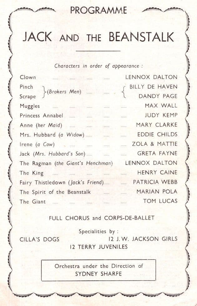 Jack & The Beanstalk Brighton Hippodrome 1950s Pantomime Programme