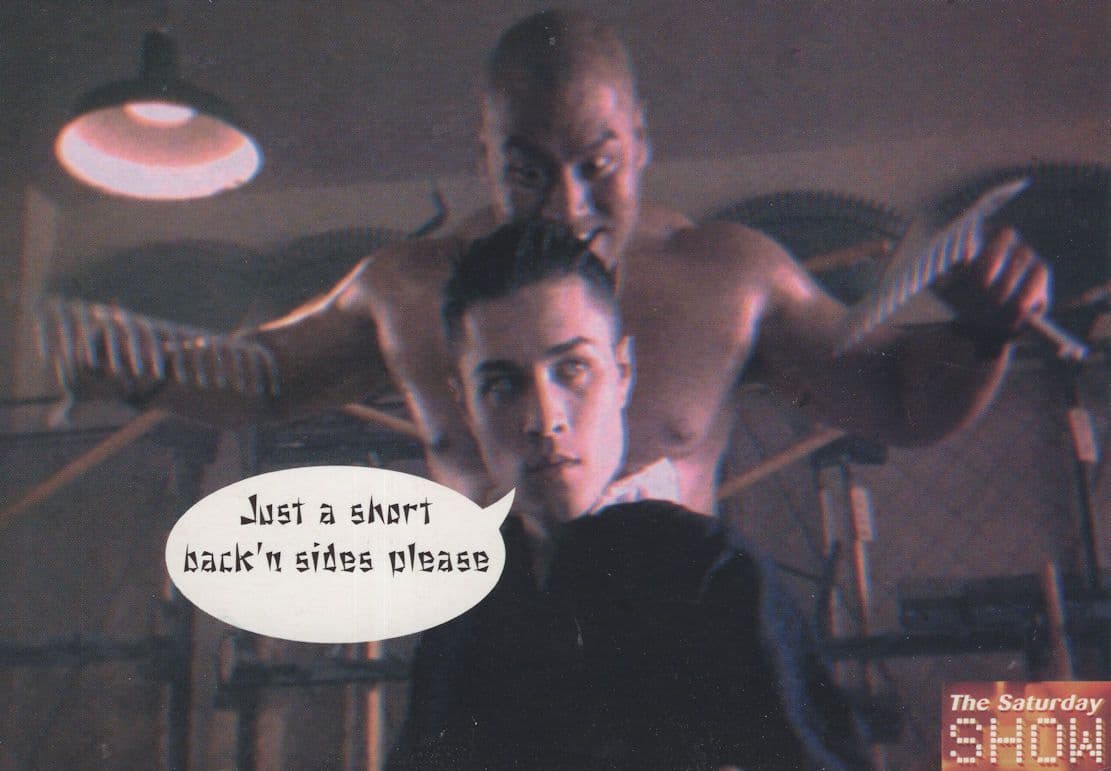 Jackie Chan The Saturday Show Haircut Barber BBC TV Postcard