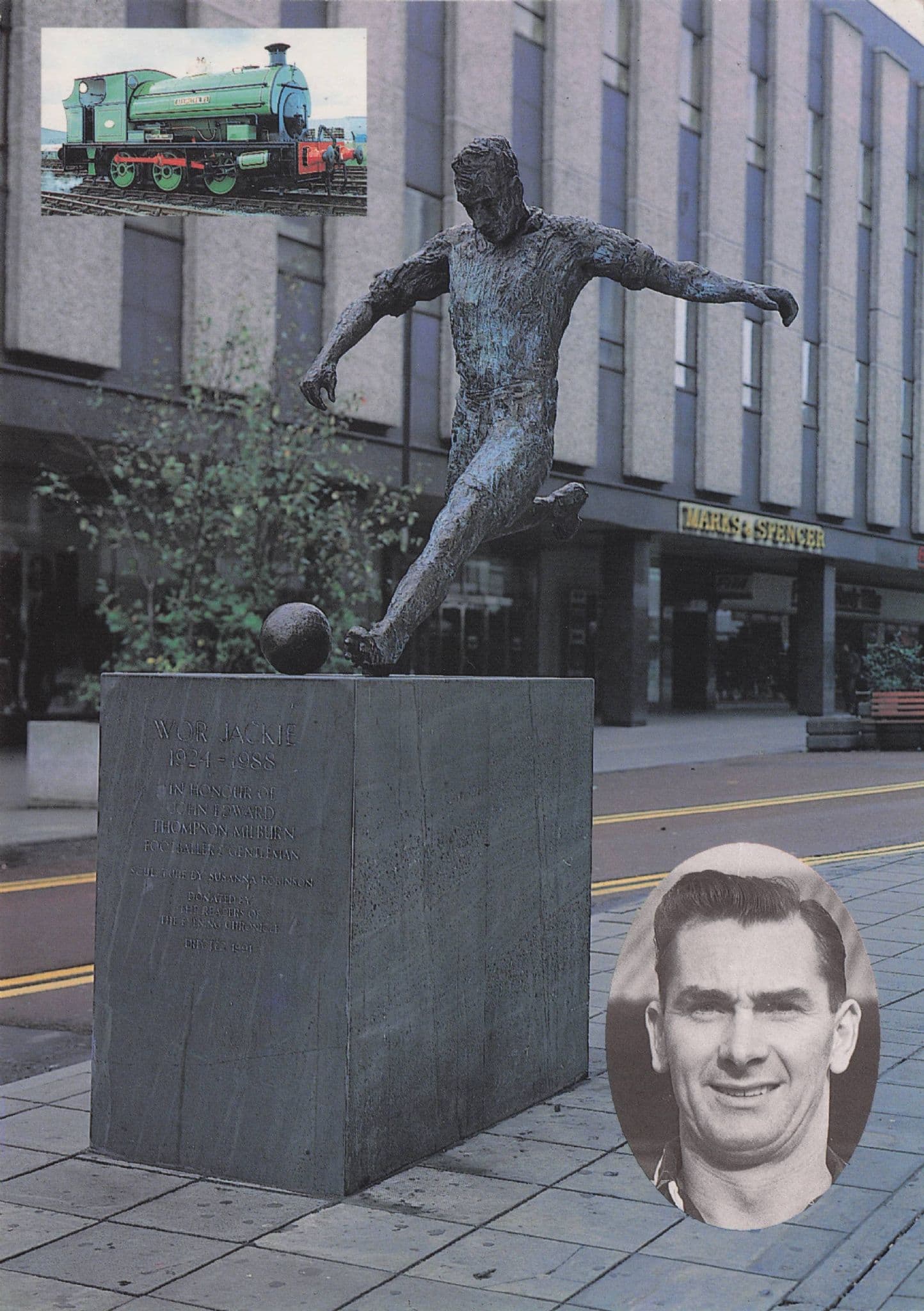 Jackie Milburn Statue Newcastle Football Marks & Spencers Train Postcard