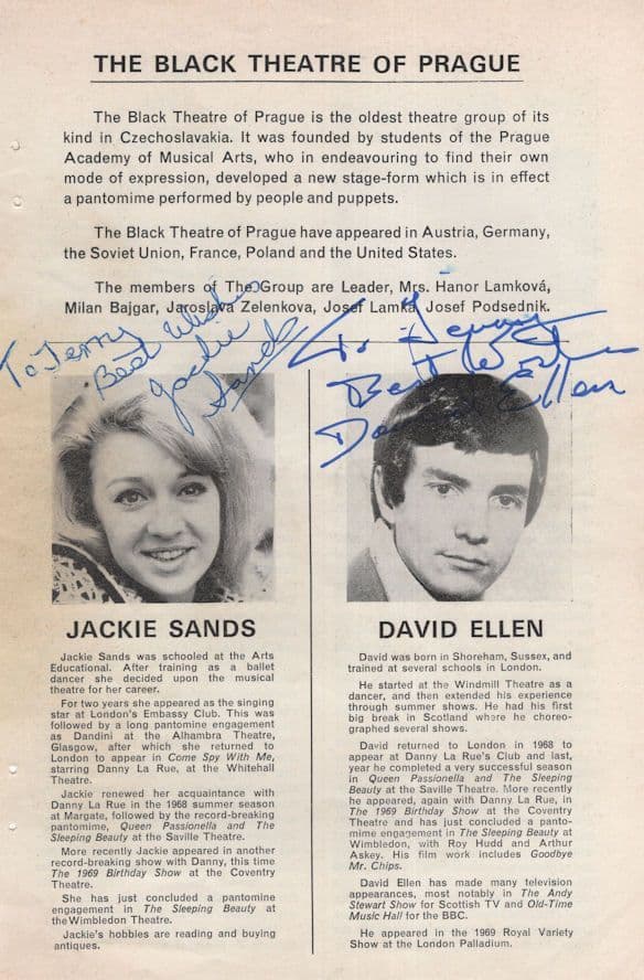 Jackie Sands David Ellen of Danny La Rue Double Hand Signed Photo Page