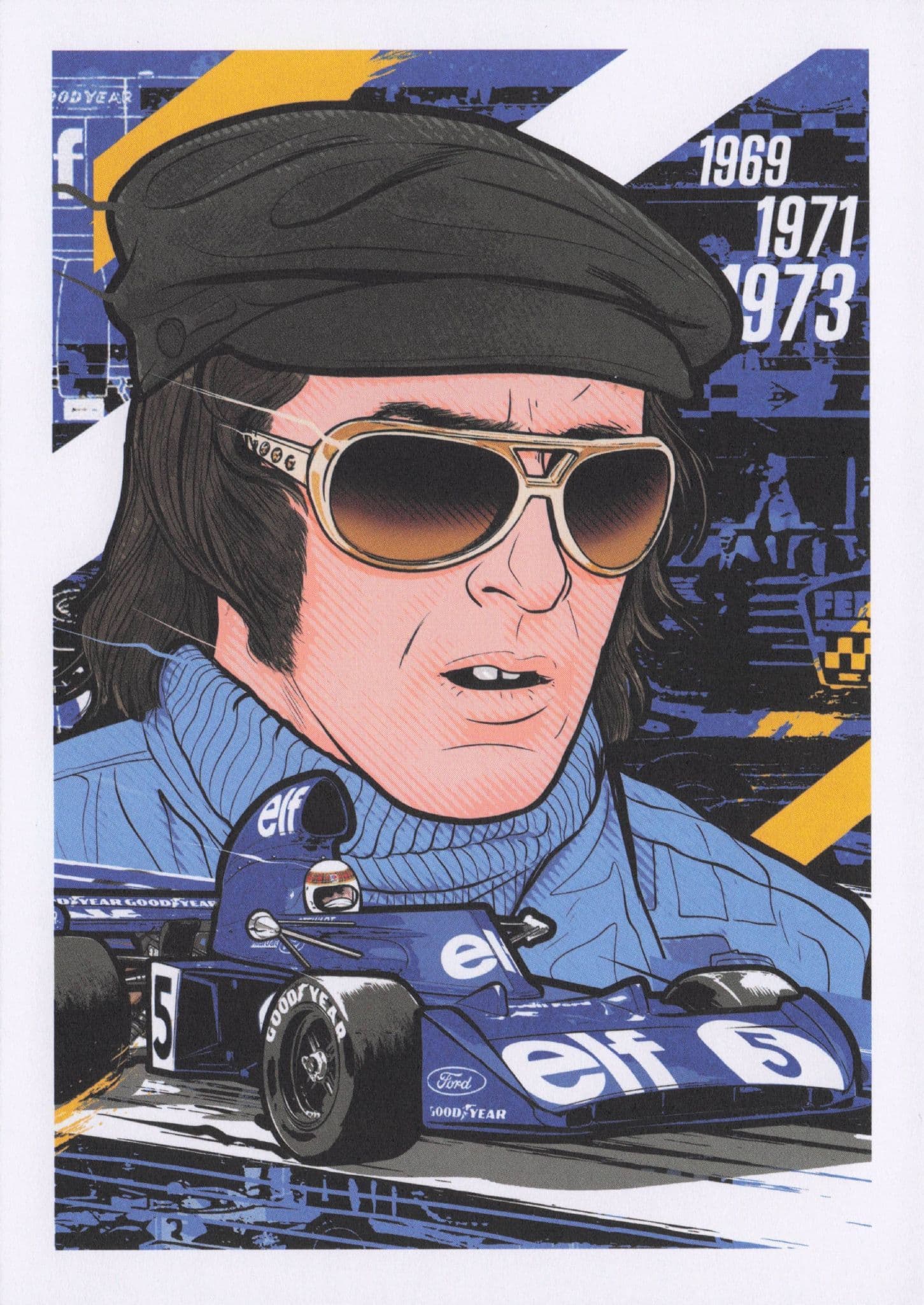 Jackie Stewart British GB Grand Prix F1 Motor Racing Driver Painting Postcard