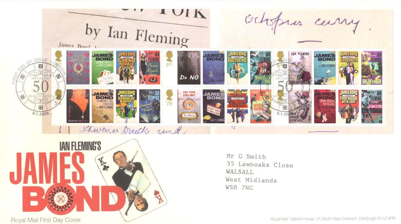James Bond 2008 MULTI Unidentified Facimile Signed FDC & Ephemera