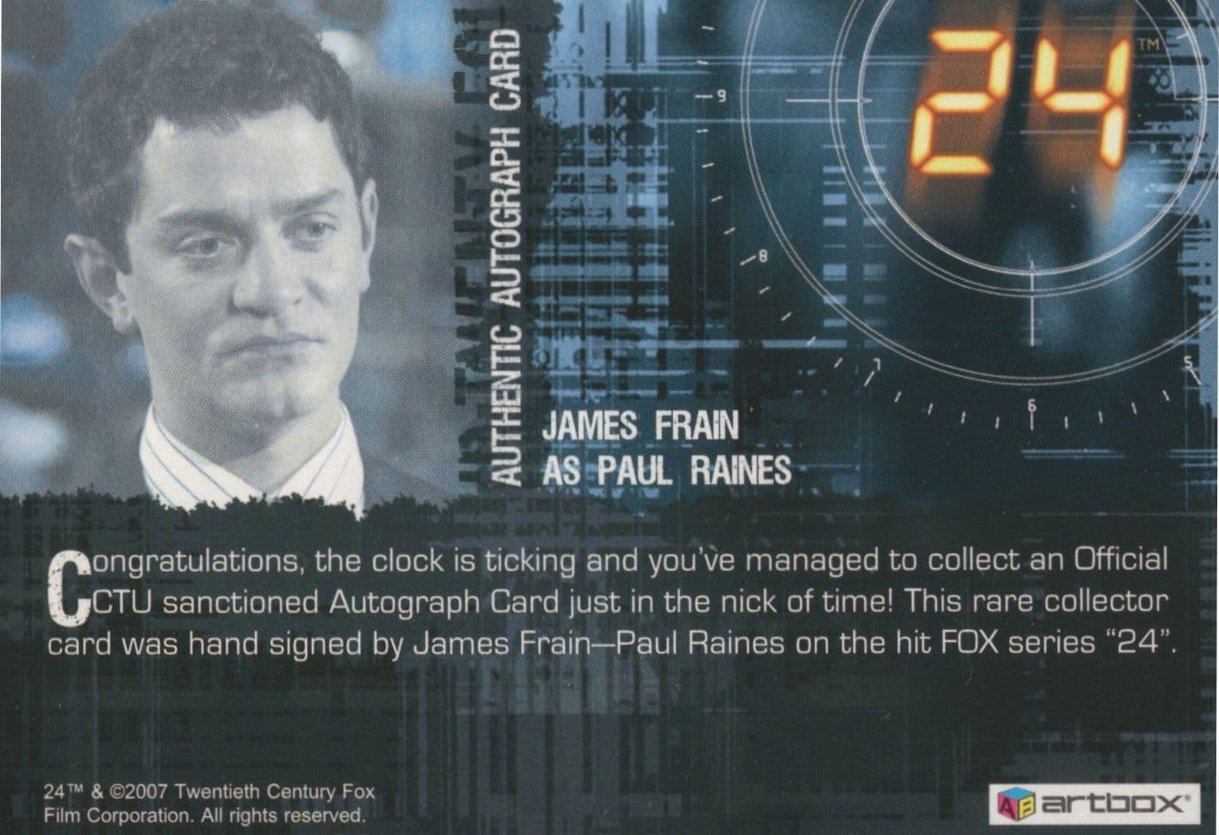 James Frain 24 Fox TV Show Hand Signed Autograph PhotoCard