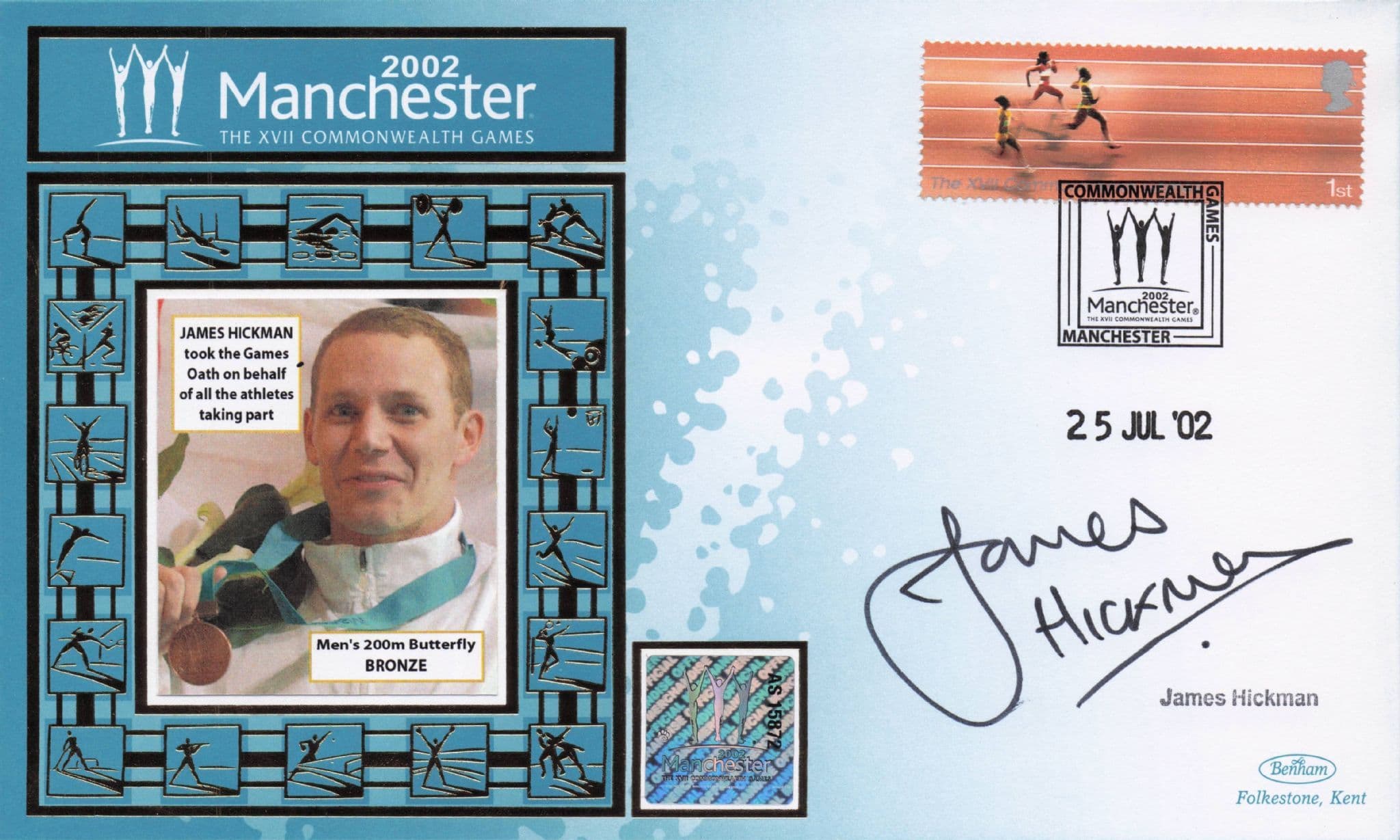 James Hickman Swimming Commonwealth 2002 Games Hand Signed FDC