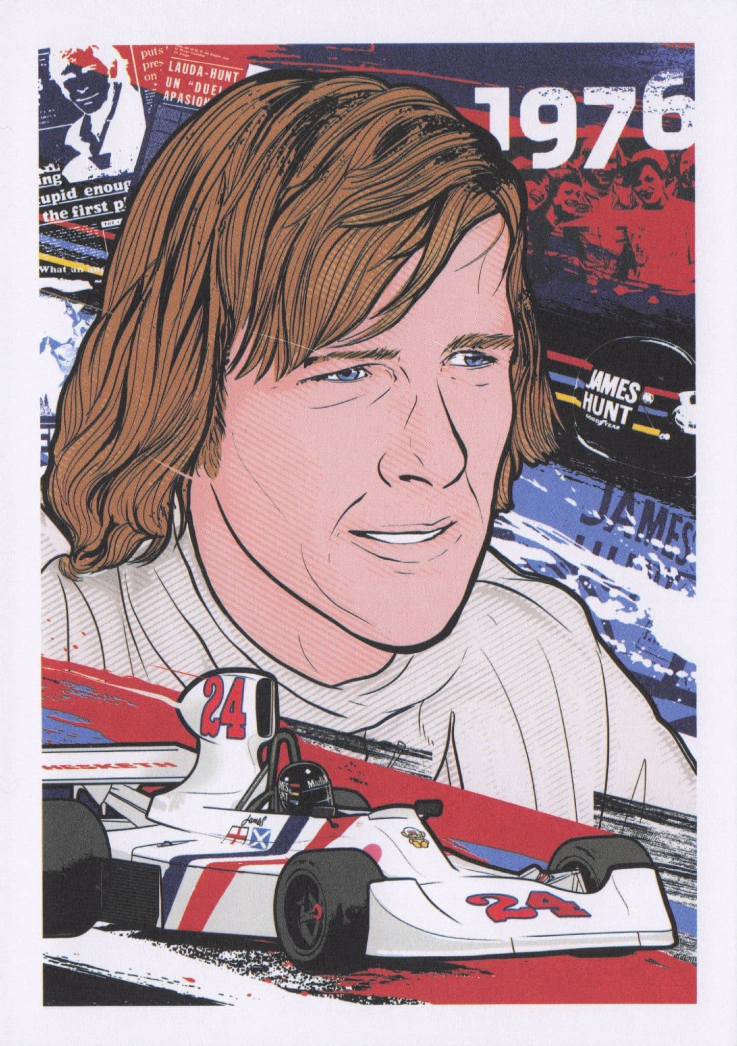 James Hunt British GB Grand Prix F1 Motor Race Racing Driver Painting Postcard