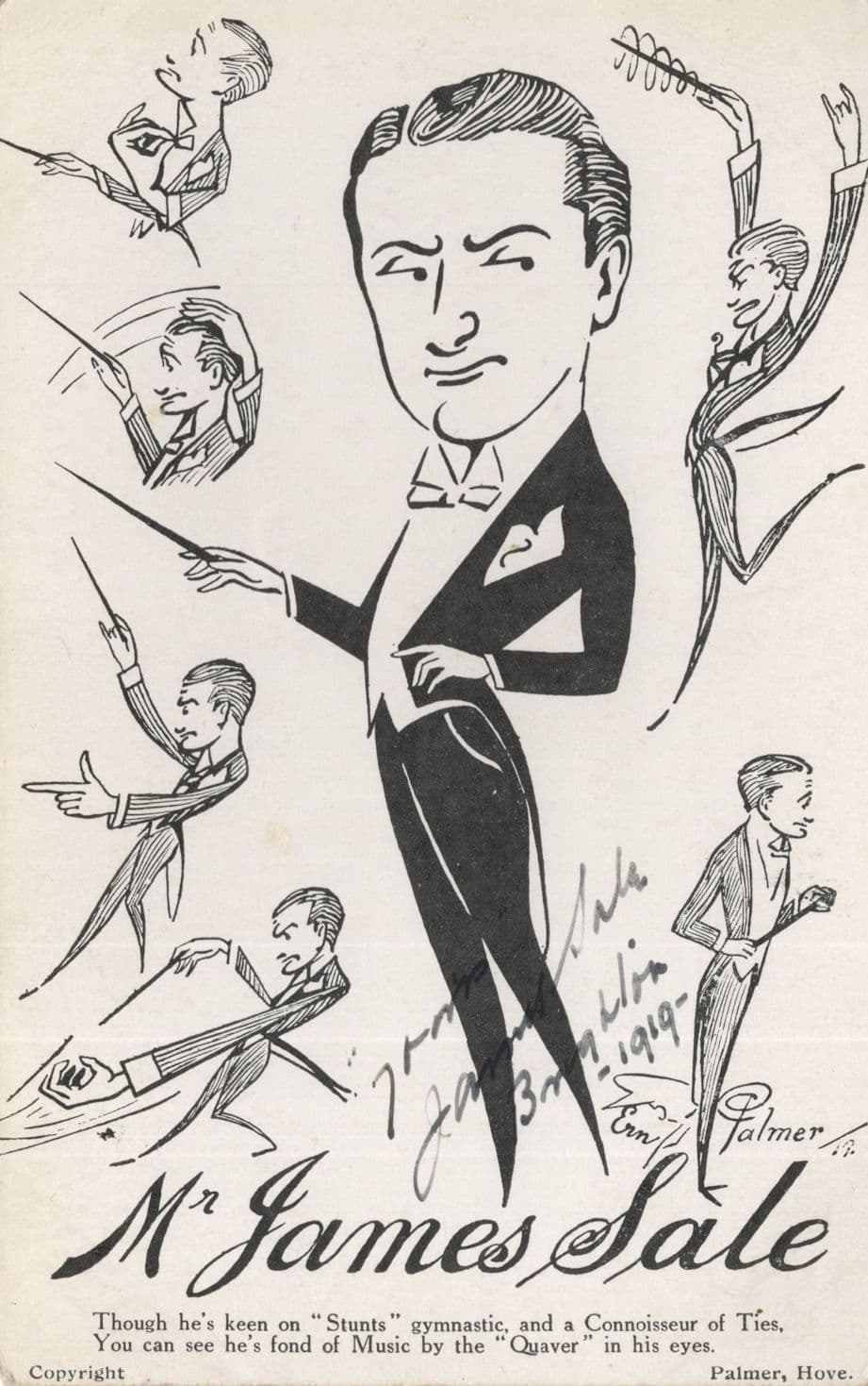 James Sale Brighton Classical Music Conductor Comedian Theatre 1919 Hand Signed Postcard