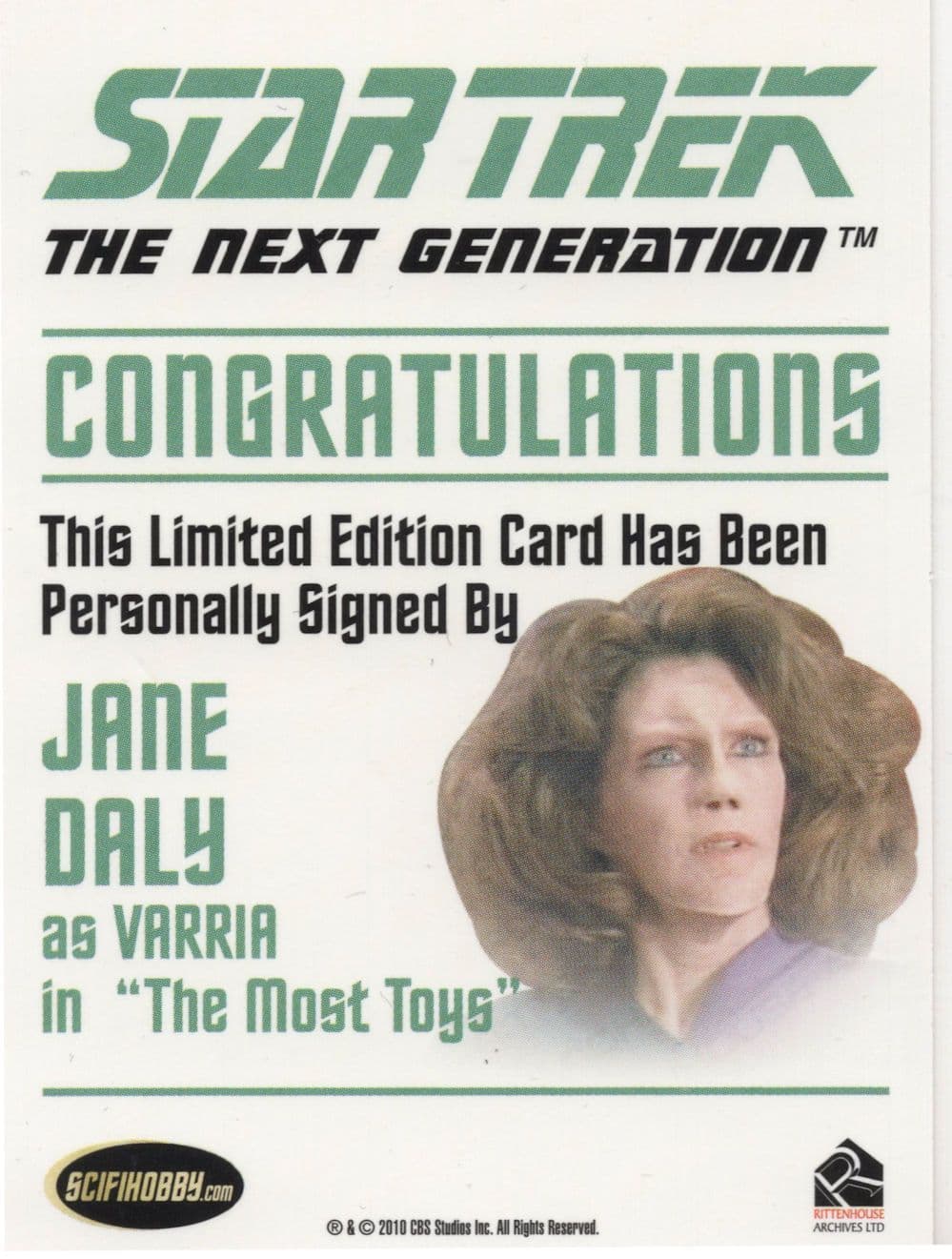 Jane Daly as Varria Star Trek Hand Signed Autograph Card Photo