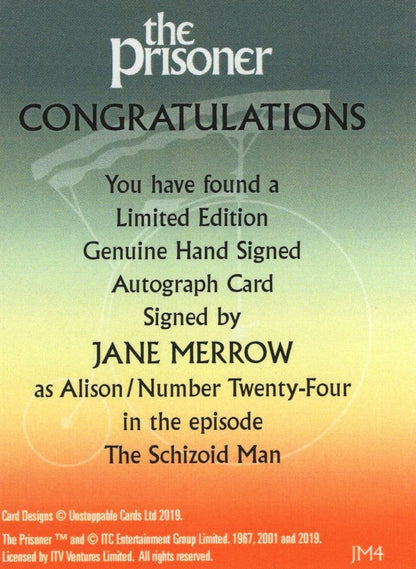 Jane Merrow in The Prisoner TV Show Rare Hand Signed Photo Card