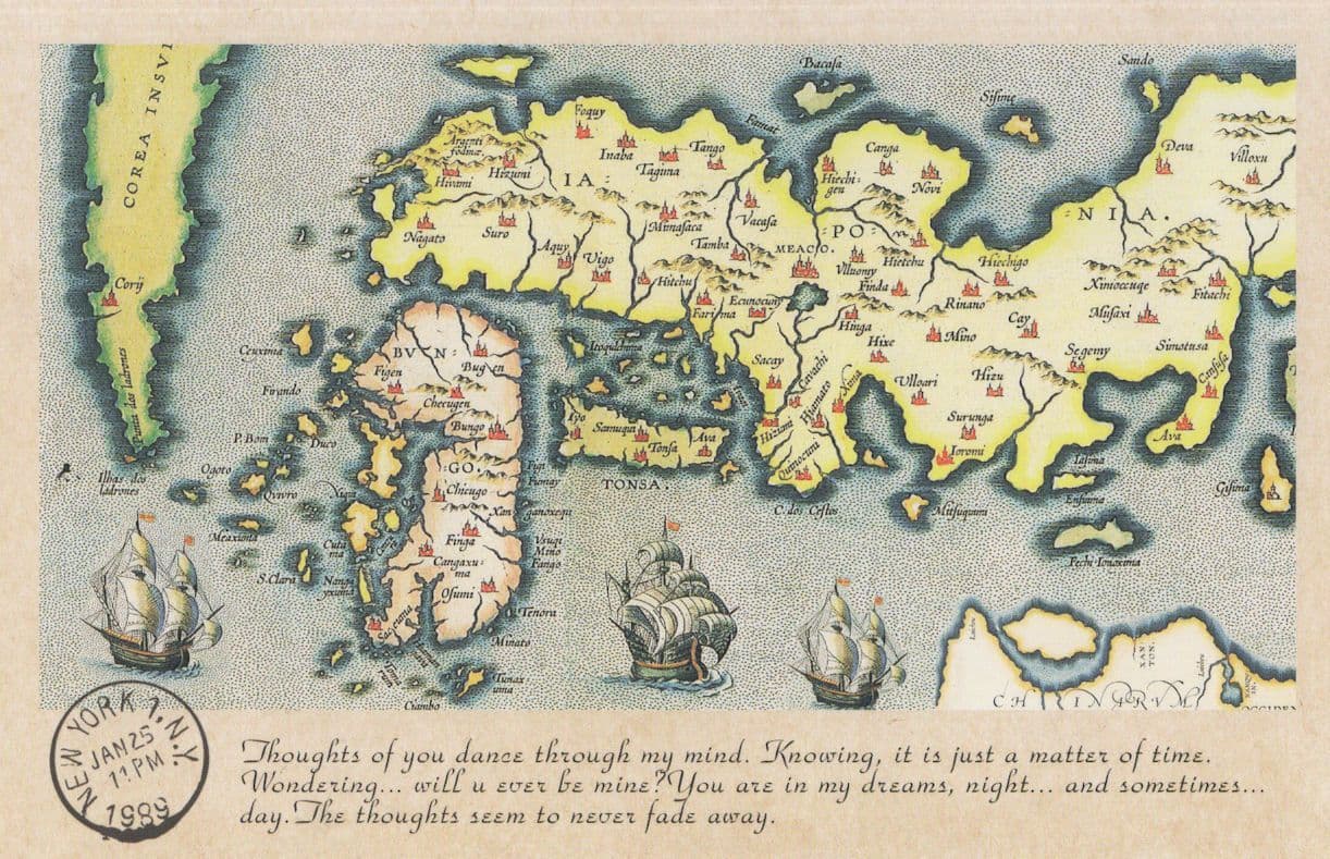 Japan Asian Map History Compass Tall Ship Dreams Proverb Postcard