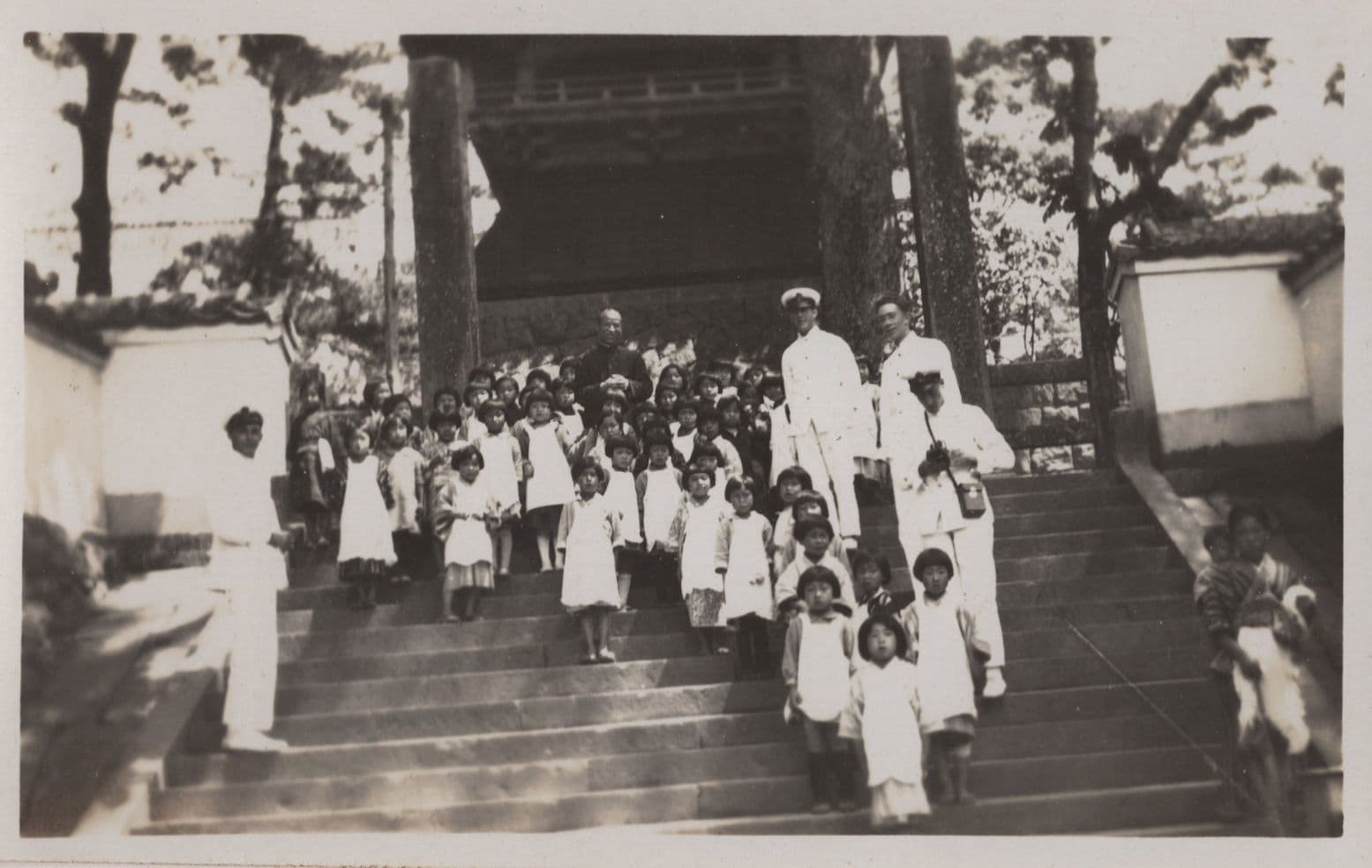 Japanese Military Sailor PO's Outing To Unzen School RPC Postcard