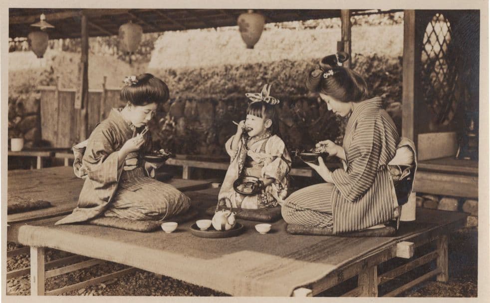 Japanese Tea Ceremony Kimono Fashion & Child Old Real Photo Postcard