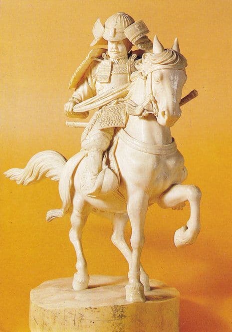 Japanese Warrior On Horseback Ivory Statue Carving Elephant Tusk Postcard