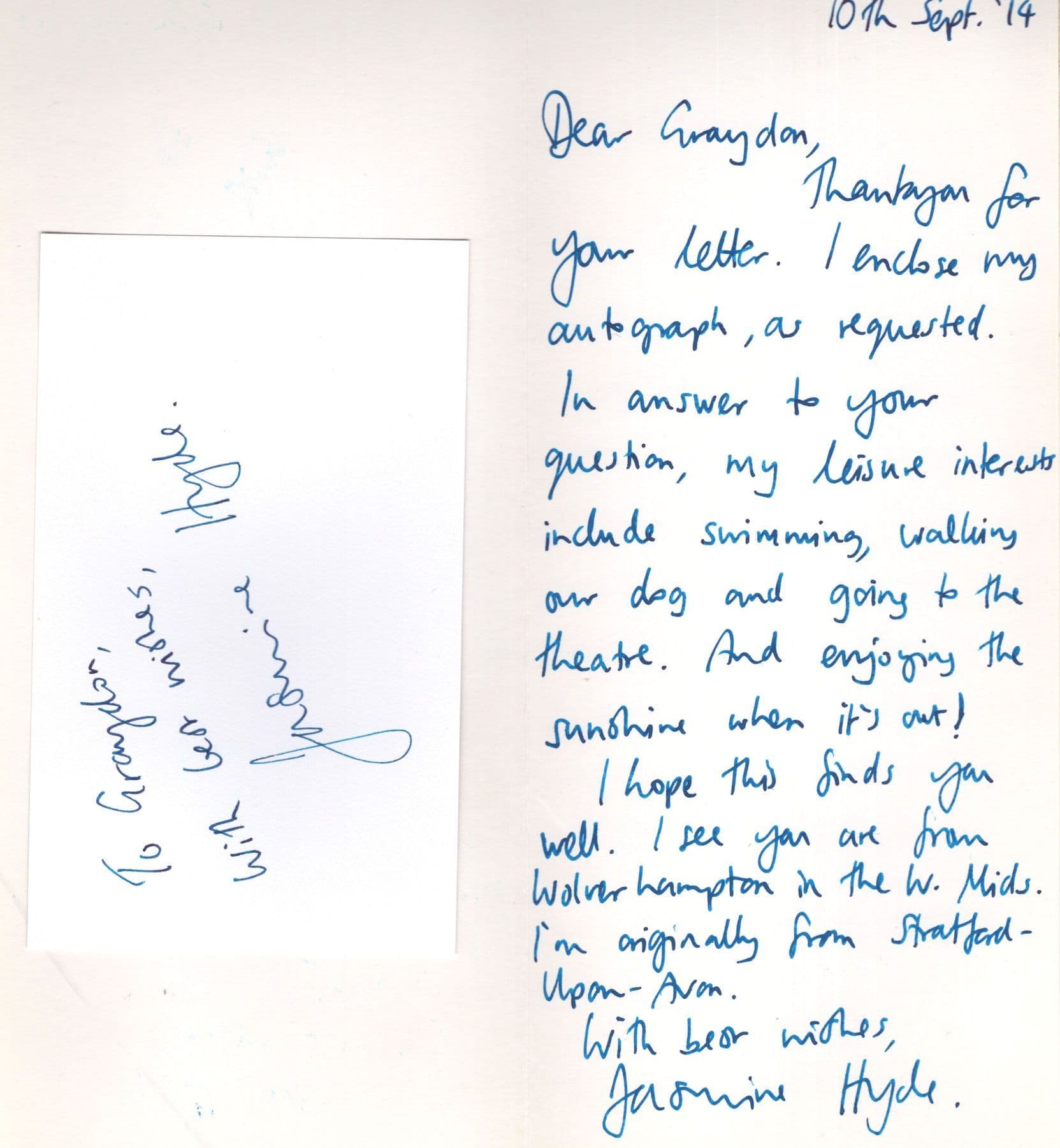 Jasmine Hyde The Archers Rumpole Of The Bailey Hand Signed Letter Card