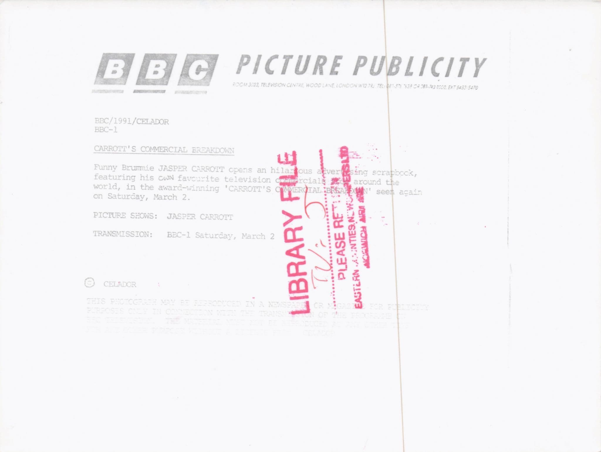 Jasper Carrott's Commercial Breakdown BBC TV Press Photo