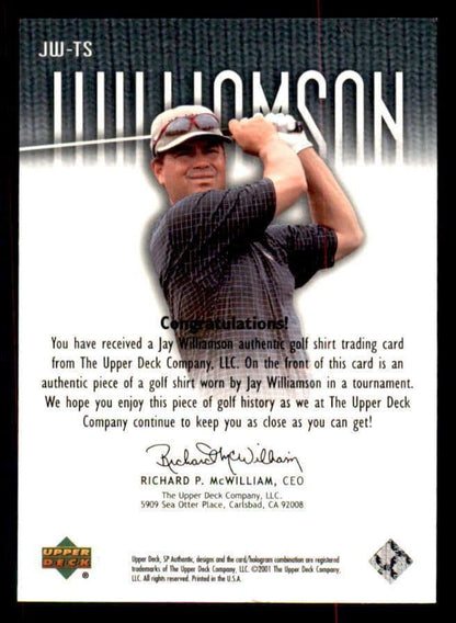 Jay Williamson Upper Deck Worn Tour Swatch Shirt Golf Rare Card