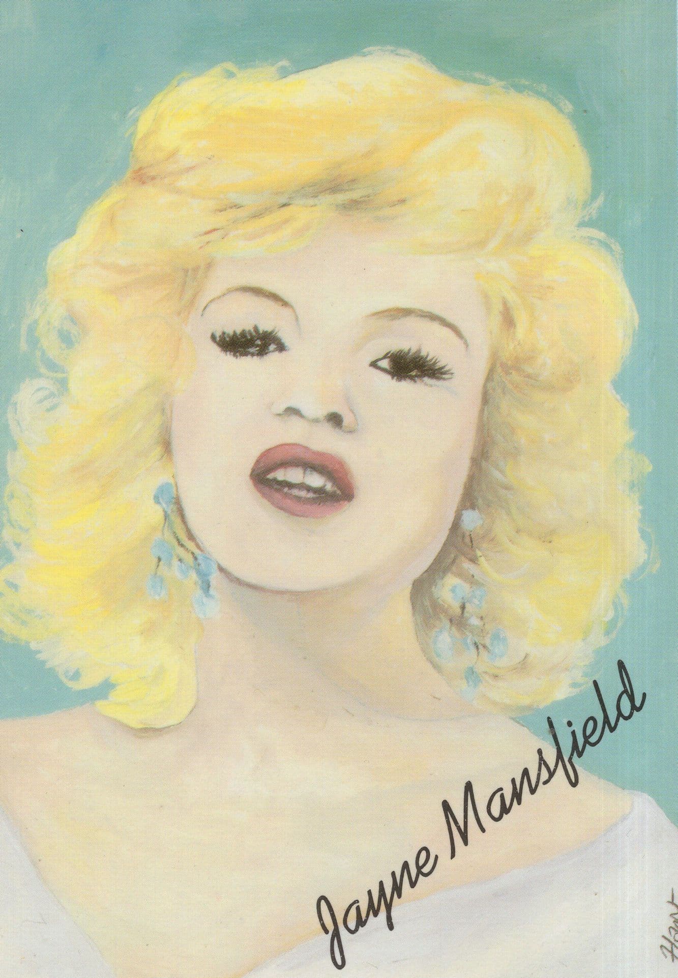 Jayne Mansfield Hollywood Film Star Rare Jane Hart Painting Postcard