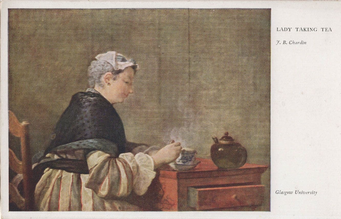 JB Chardin Lady Taking Tea Old Painting Postcard