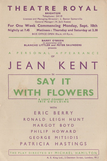 Jean Kent Say It With Flowers Old Brighton Theatre Flyer