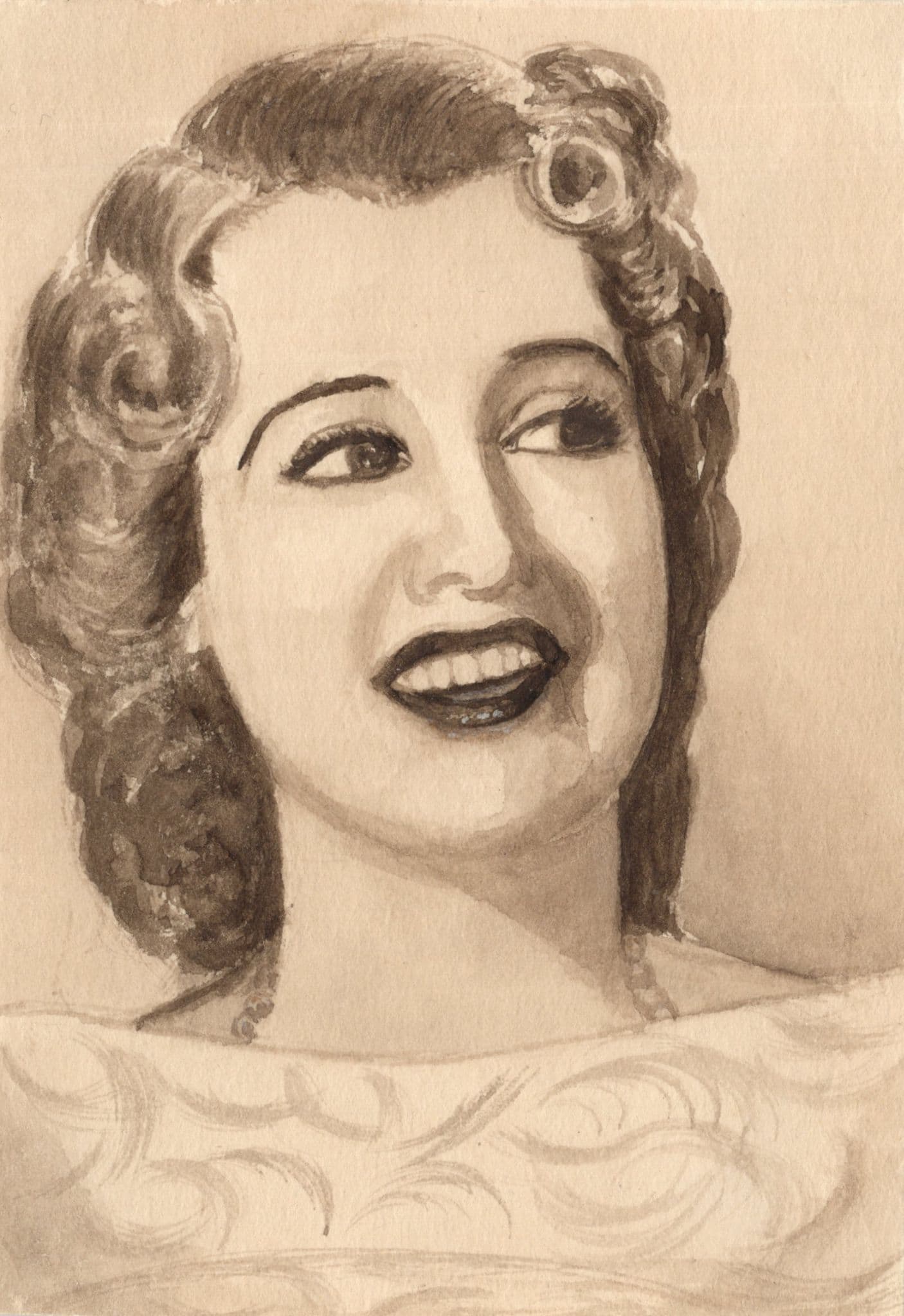 Jeanette MacDonald Hollywood Film Actress Soprano Rare Old Hand Art Drawing