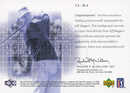 Jeff Maggert Scorecard Signatures Hand Signed 2002 SP Golf Autograph Card