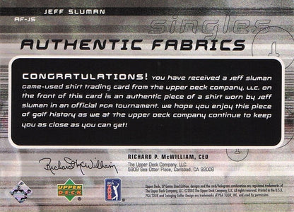 Jeff Sluman Authentic Fabrics Singles 2003 Upper Deck Worn Shirt Card